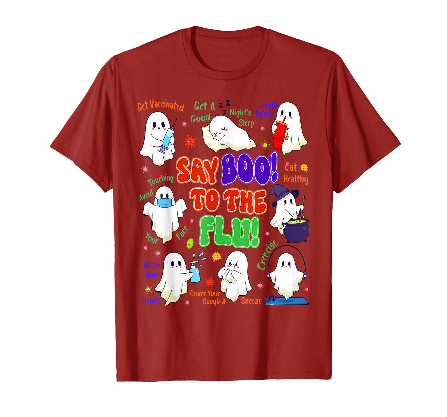 Retro Nurse Ghost Halloween Vaccine Say Boo to The Flu T-Shirt