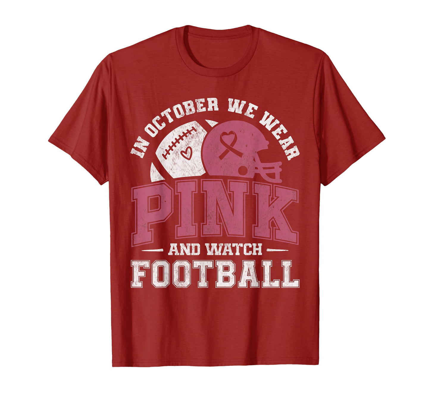 in October We Wear Pink Breast Cancer Football Men Boys T-Shirt