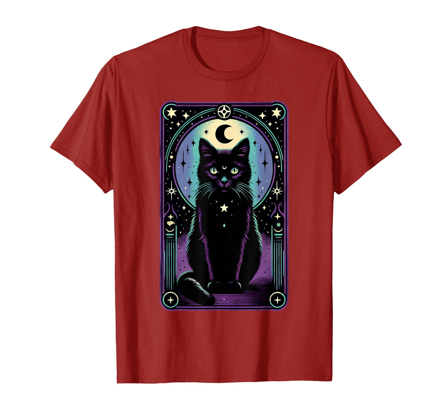 Tarot Card Crescent Moon Black Cat Lover Tarot Cat Vintage T-Shirt