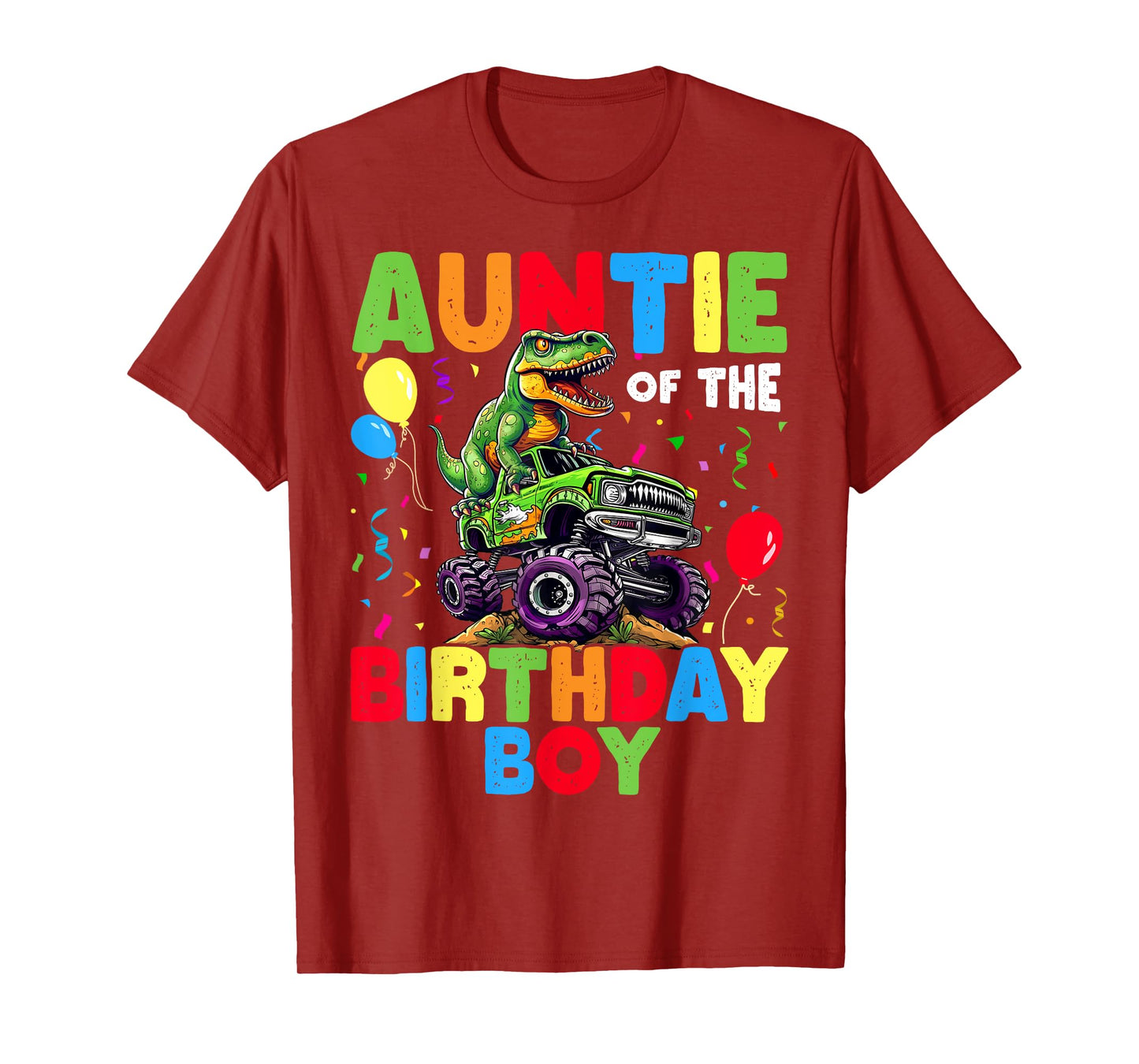 Auntie Of The Birthday Boy Dinosaur T-Rex Monster Truck T-Shirt