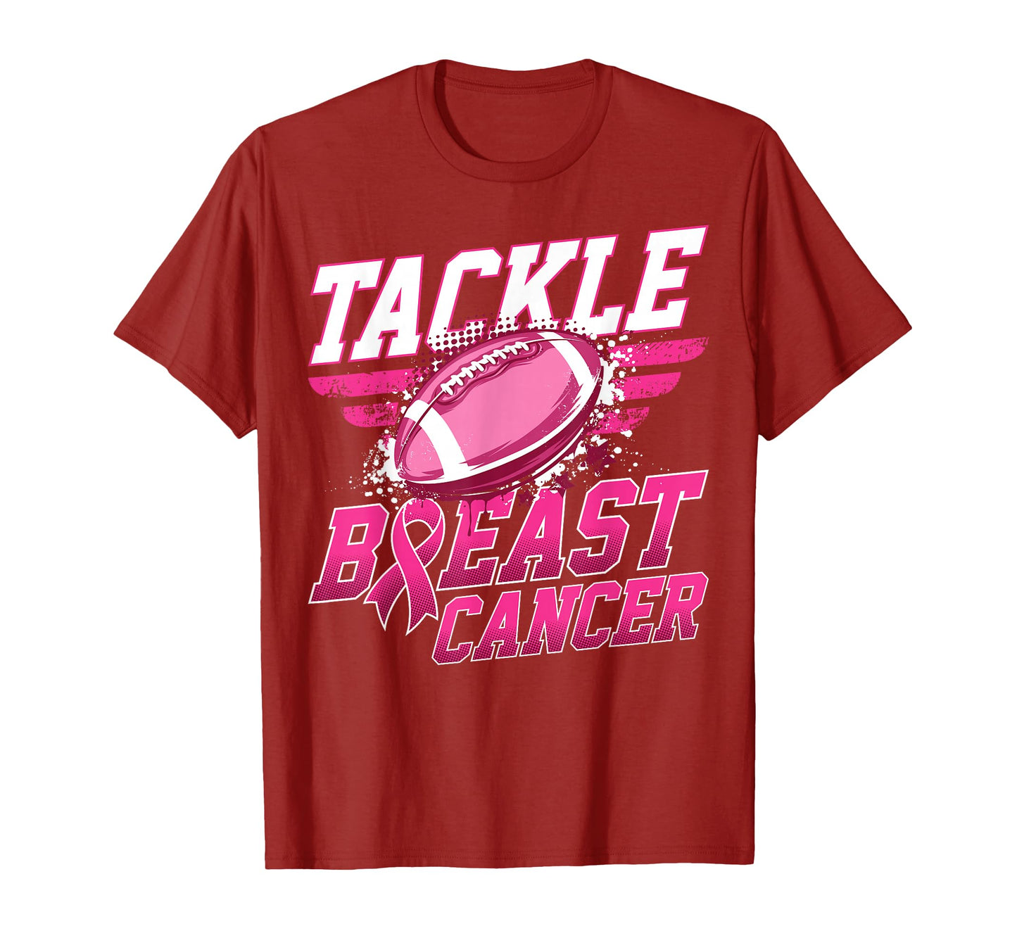 Tackle Breast Cancer Awareness Football Pink Ribbon Men Boys T-Shirt
