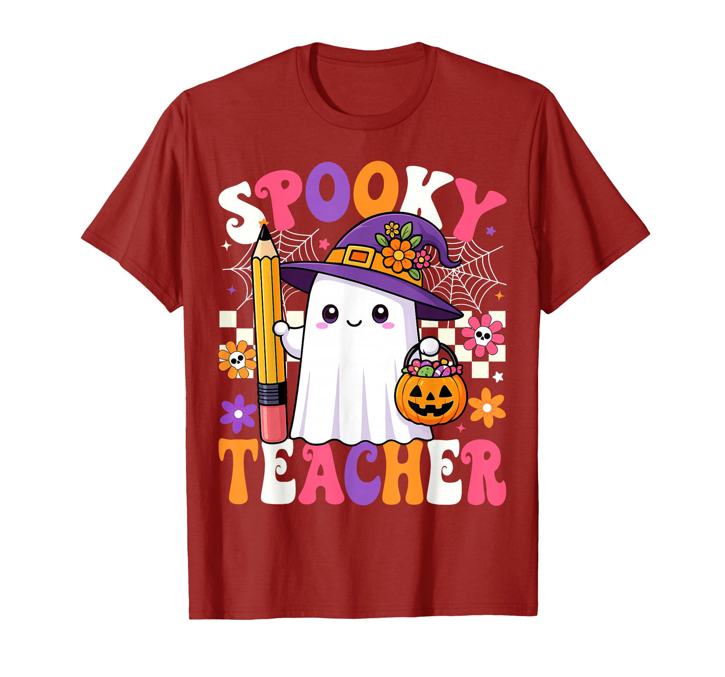Spooky Teacher Ghost Pencil Teach Funny Halloween Teacher T-Shirt