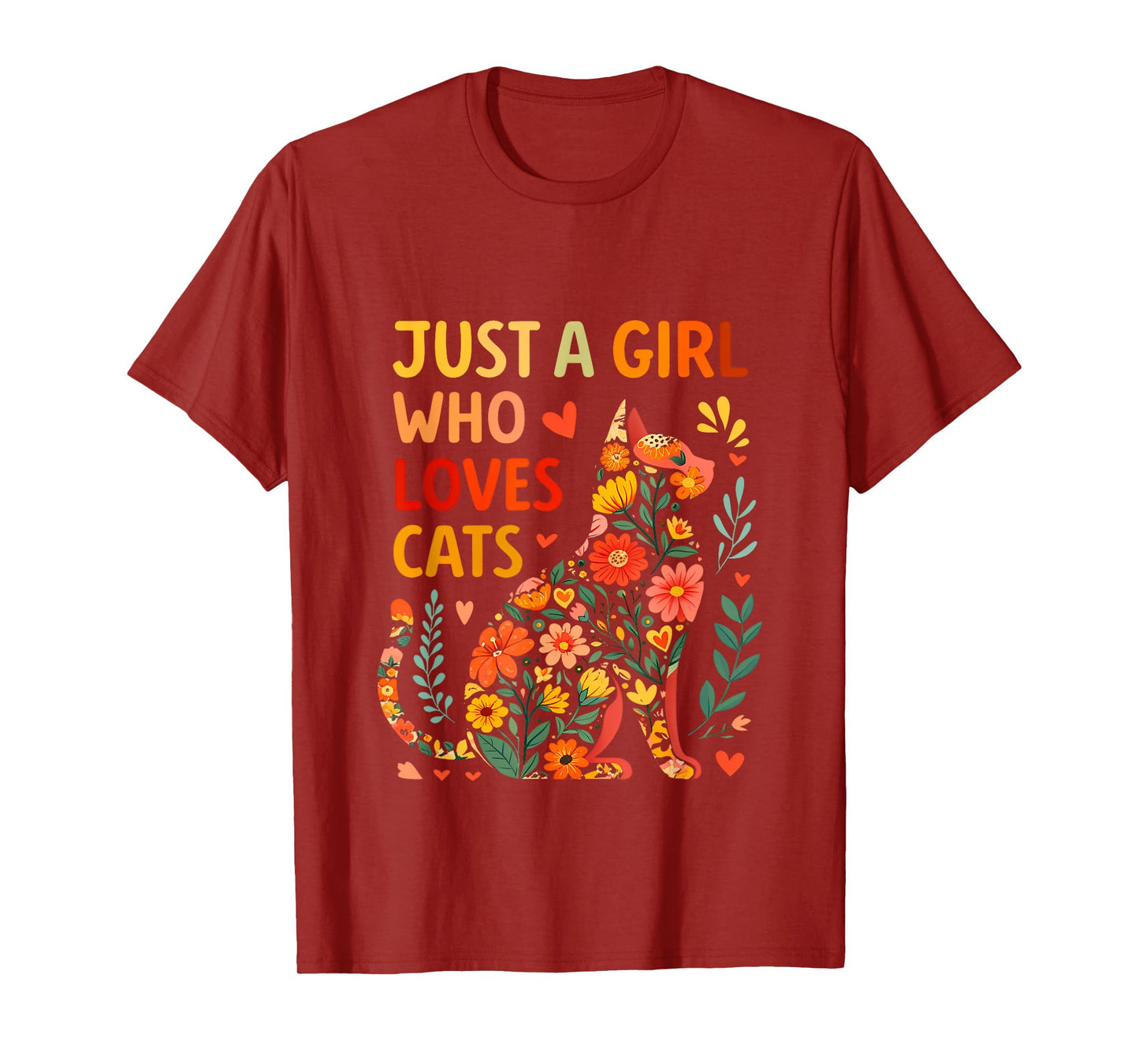 Floral Cute Cat Lover Just a Girl Who Loves Cats T-Shirt