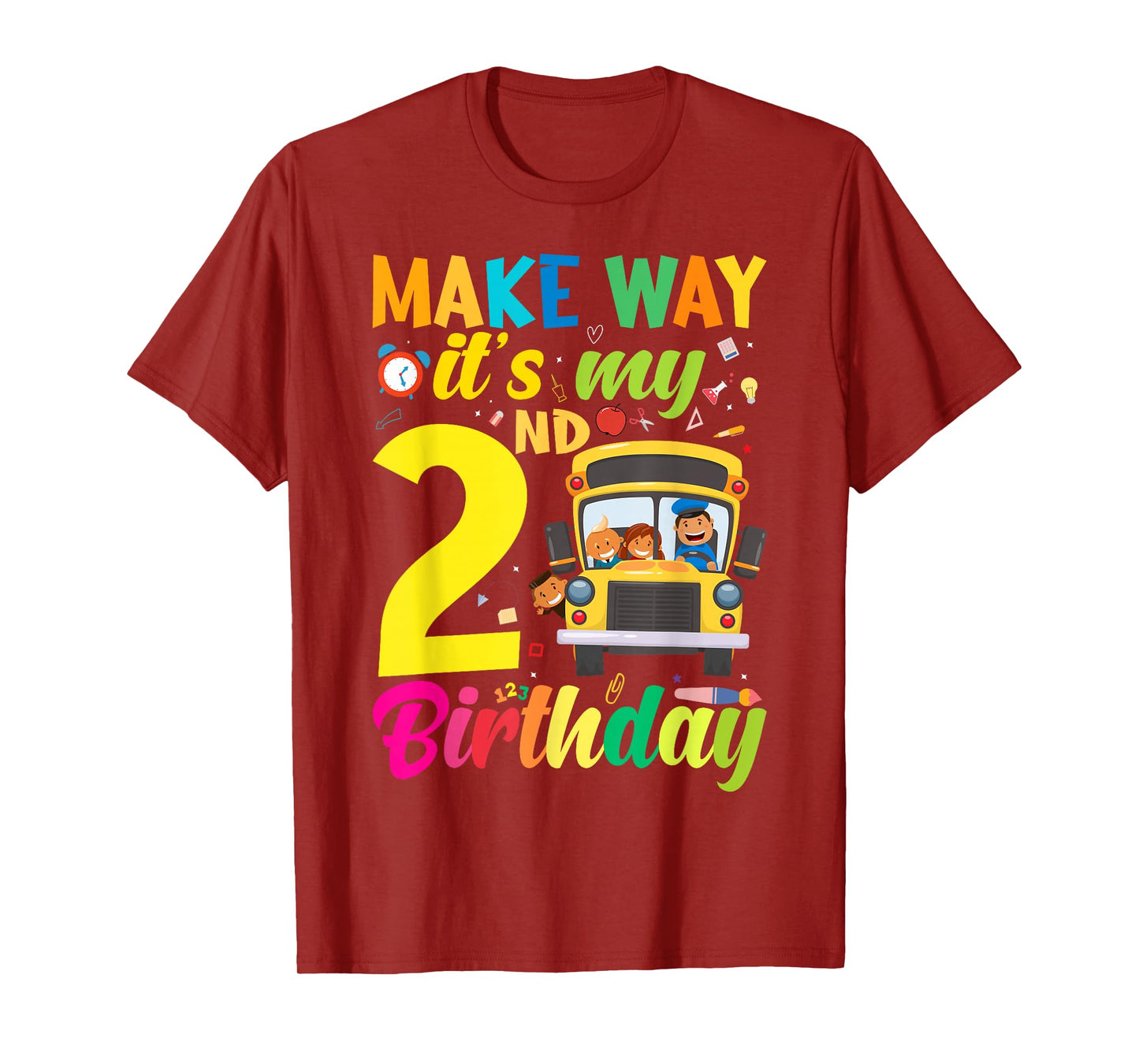 Make way it's my 2nd birthday School Bus Theme kids Party T-Shirt