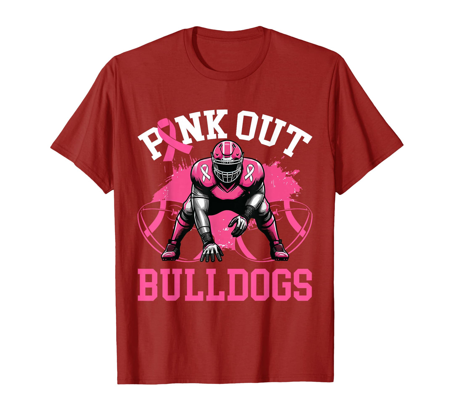 Bulldog Pink Out Football Tackle Breast Cancer Awareness T-Shirt