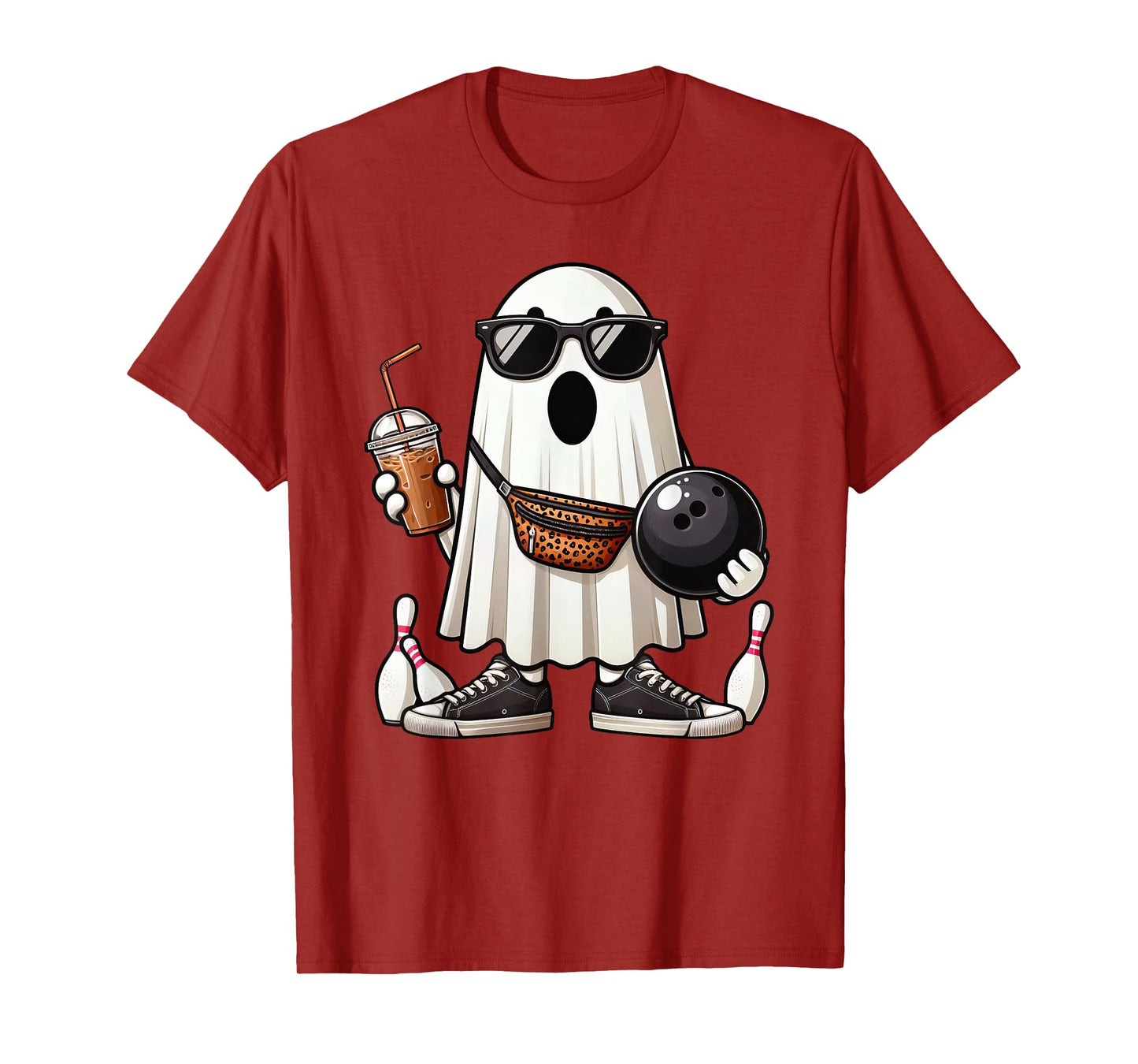 Funny Ghost Bowling Boo Coffee Halloween Mens Womens Kids T-Shirt