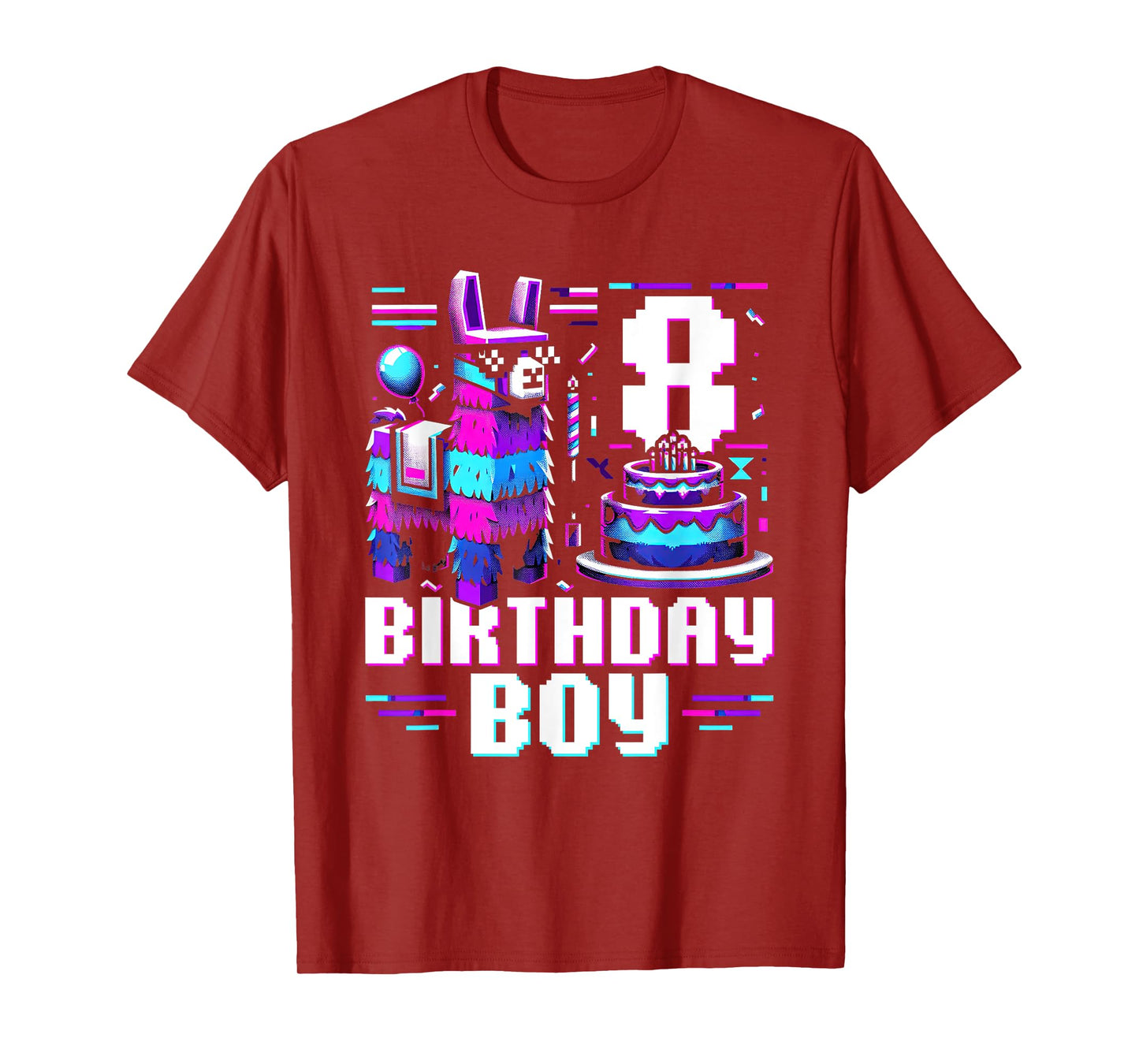 8th Birthday Boy Llama Gift For 8 Years Old Gamers T-Shirt