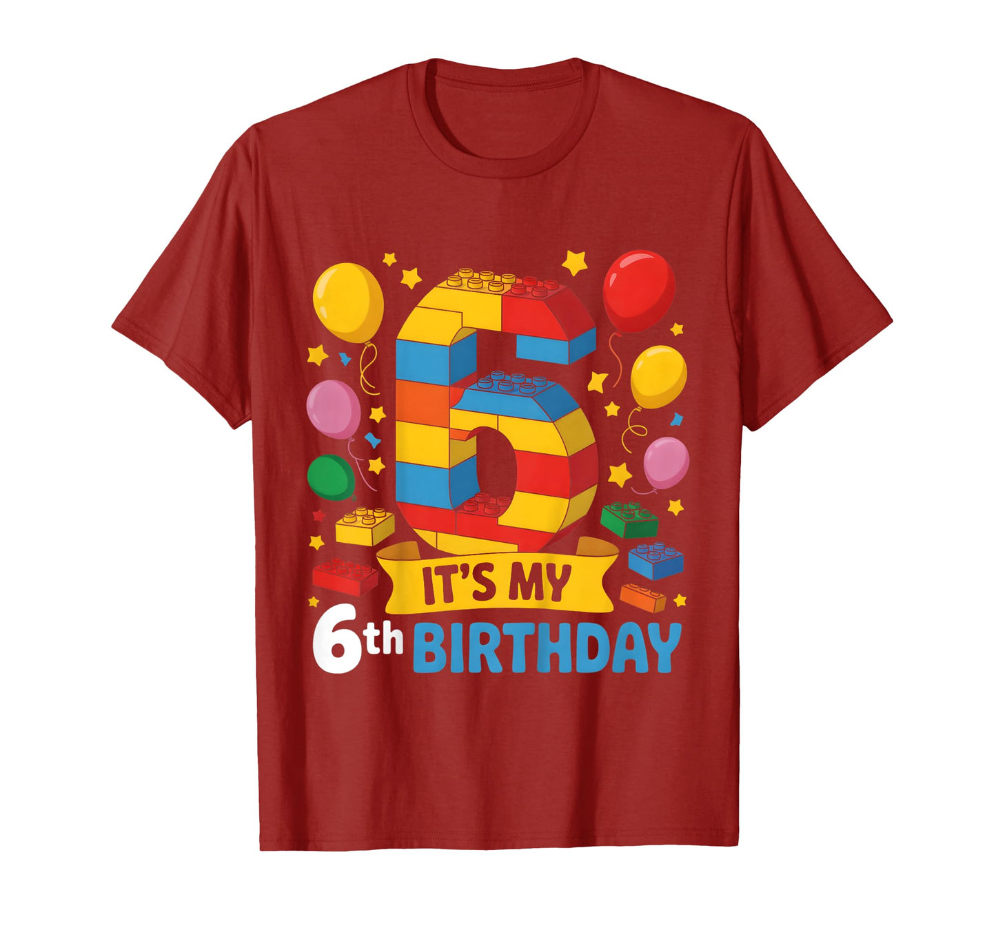 Kids Number Blocks 6th Birthday 6 Year Old Building Theme Party T-Shirt