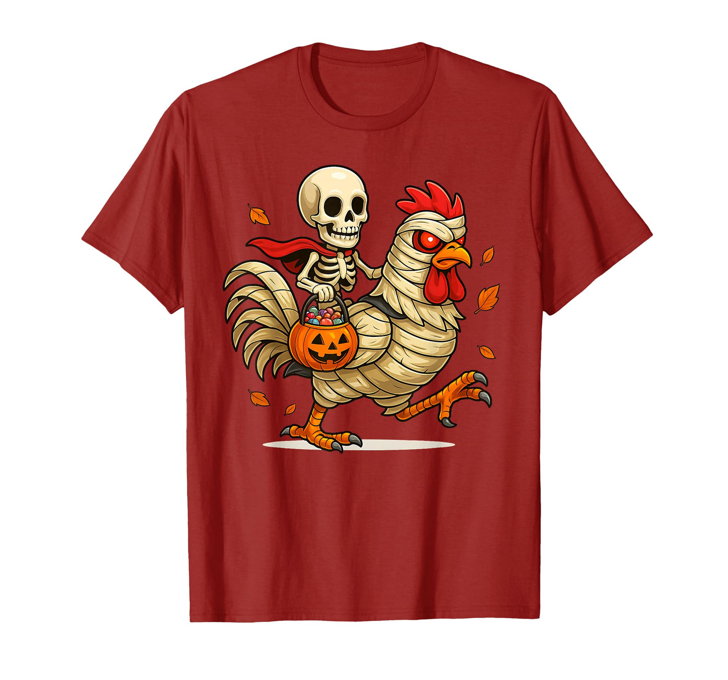 Funny Skeleton Riding a Mummy Chicken Halloween Costume T-Shirt