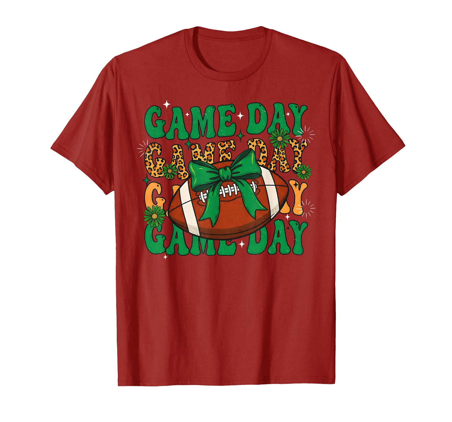 Green Leopard Game Day Football Bow Touchdown Season T-Shirt