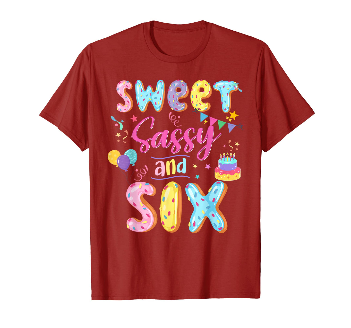 6Th Birthday Girl Sweet Sassy And Six Donut 6 Year Old Kid T-Shirt