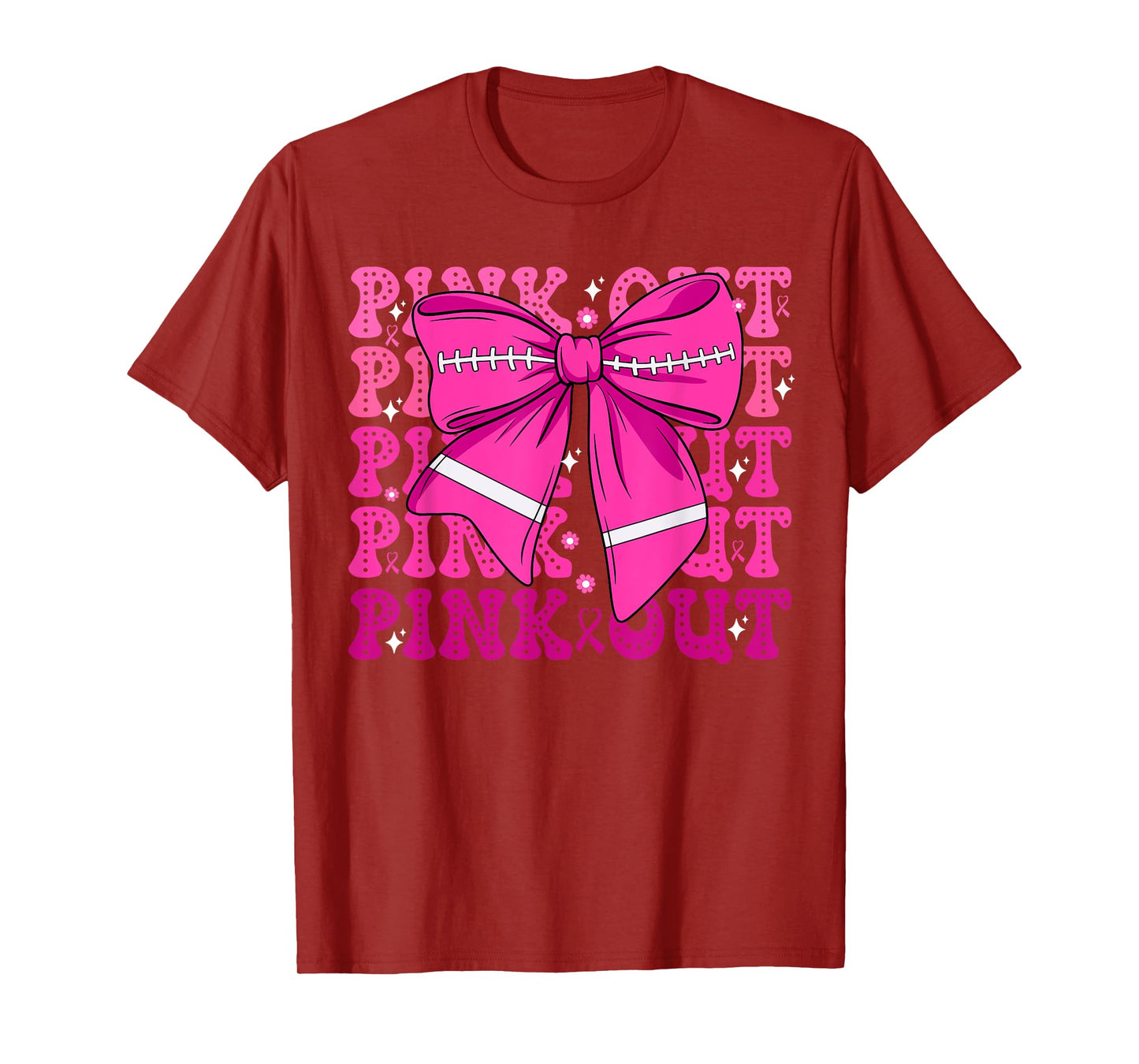 Preppy Pink Out Football Tackle Breast Cancer Awareness Bow T-Shirt