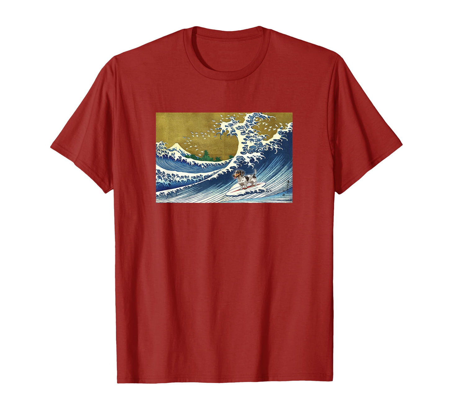 Funny Retro Vintage Surfing A Wave Piebald Dachshund Lover T-Shirt