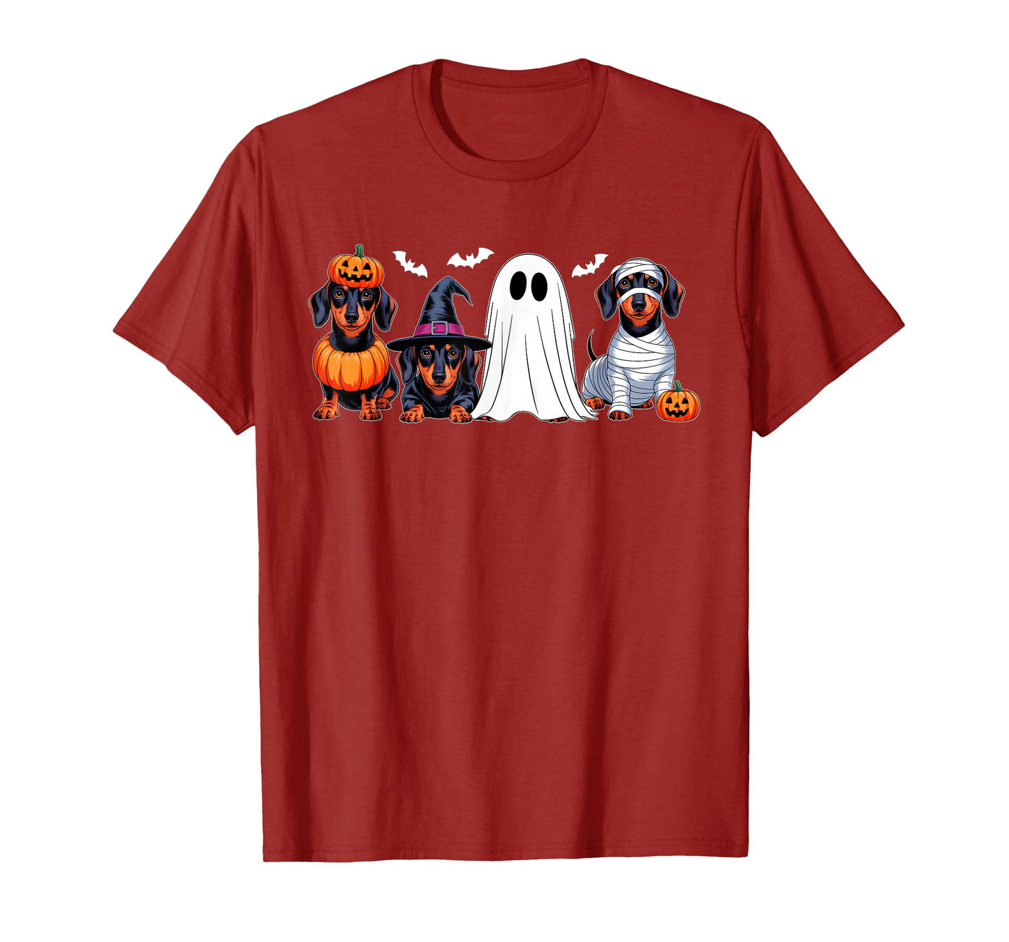 Ghost Witch Mummy Pumpkin Dachshund Dog Halloween Costume T-Shirt
