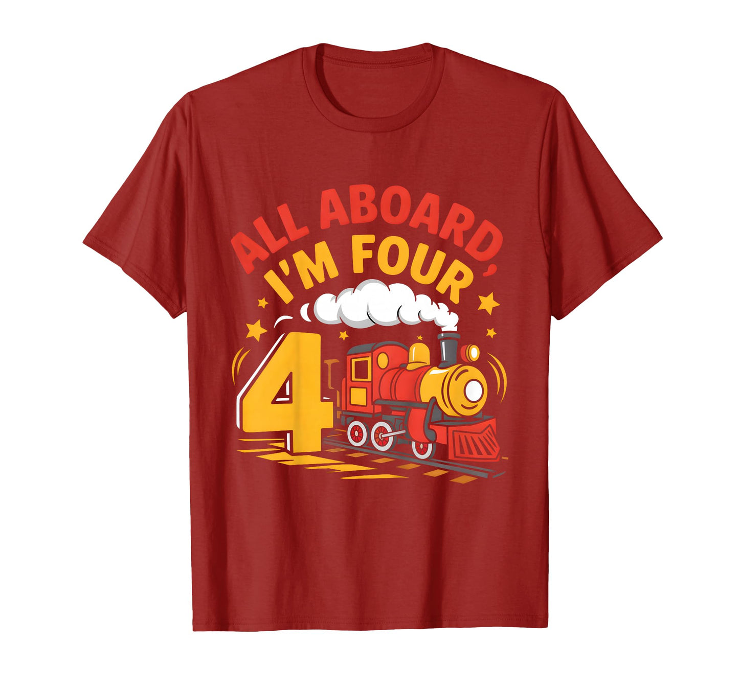 Kids Train 4th Birthday All Aboard I'm Four 4 Yr Old Boy Bday T-Shirt