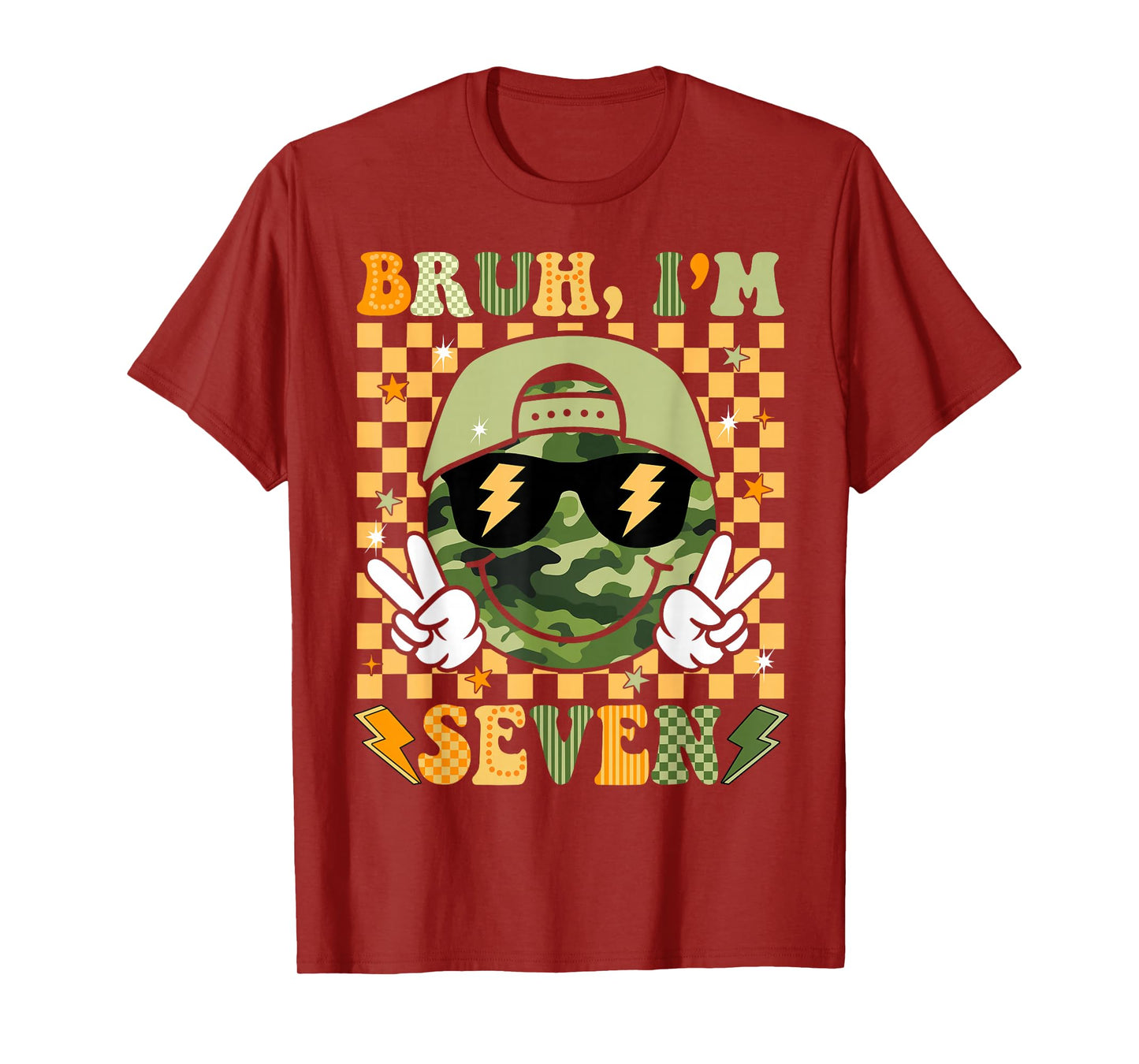 Bruh I'm Seven 7th Birthday Boys Kids Camo 7 Years Old Bday T-Shirt