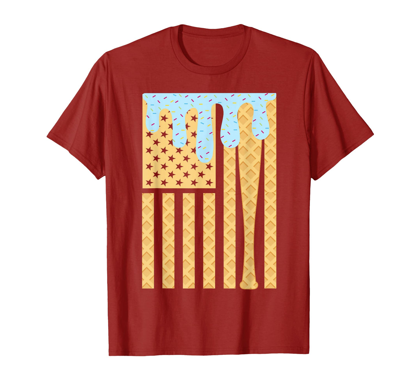 Baseball Drip Bat Boys Dripping Ice Cream American Flag T-Shirt