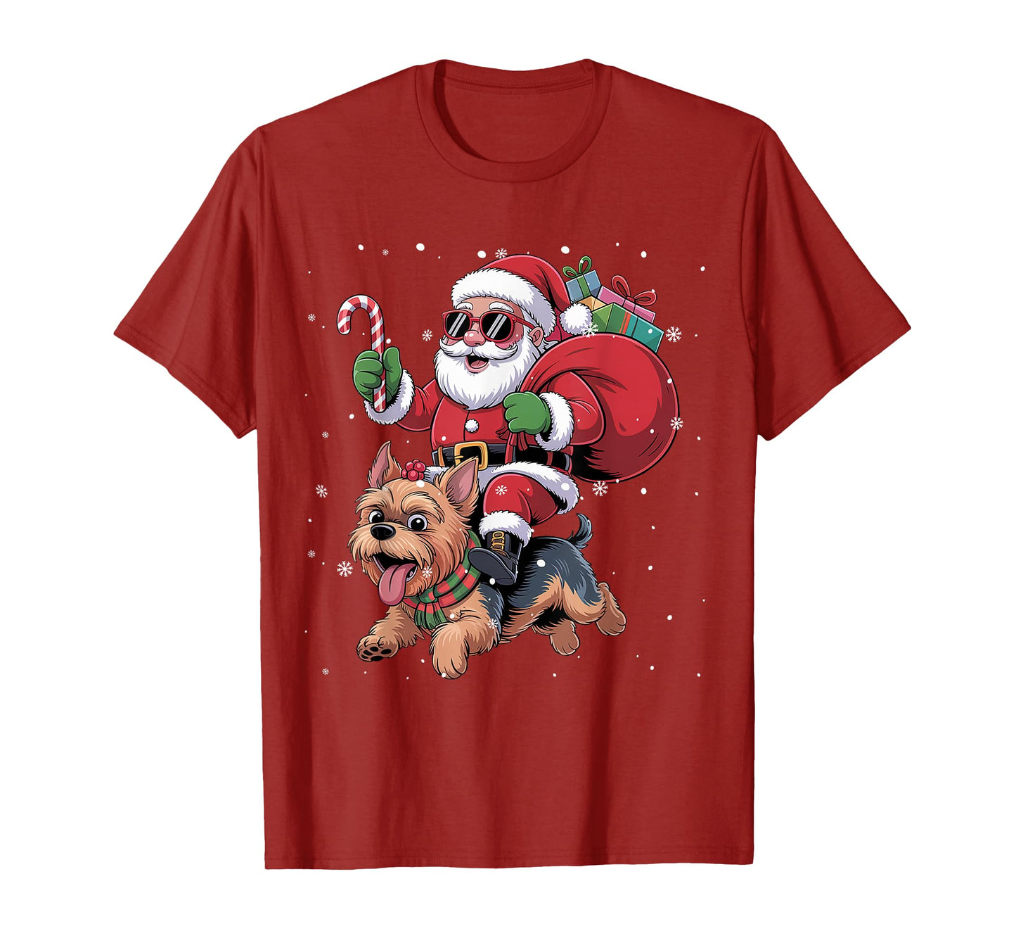 Santa Claus Ride Yorkshire Terrier Dog Christmas Yorkie T-Shirt