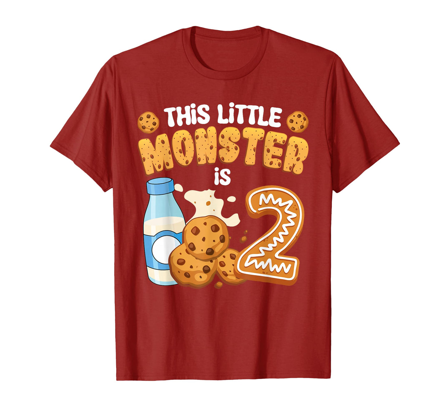 Milk and Cookies This Little Monster Is 2 2nd Bday Boy Girl T-Shirt