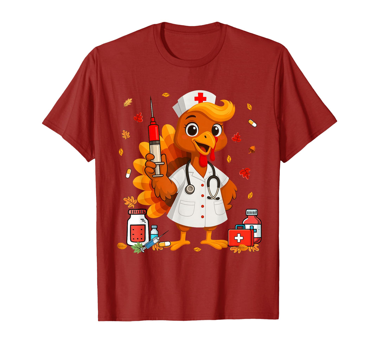 Thankful Turkey Funny Scrub Nurse Fall Thanksgiving Nursing T-Shirt