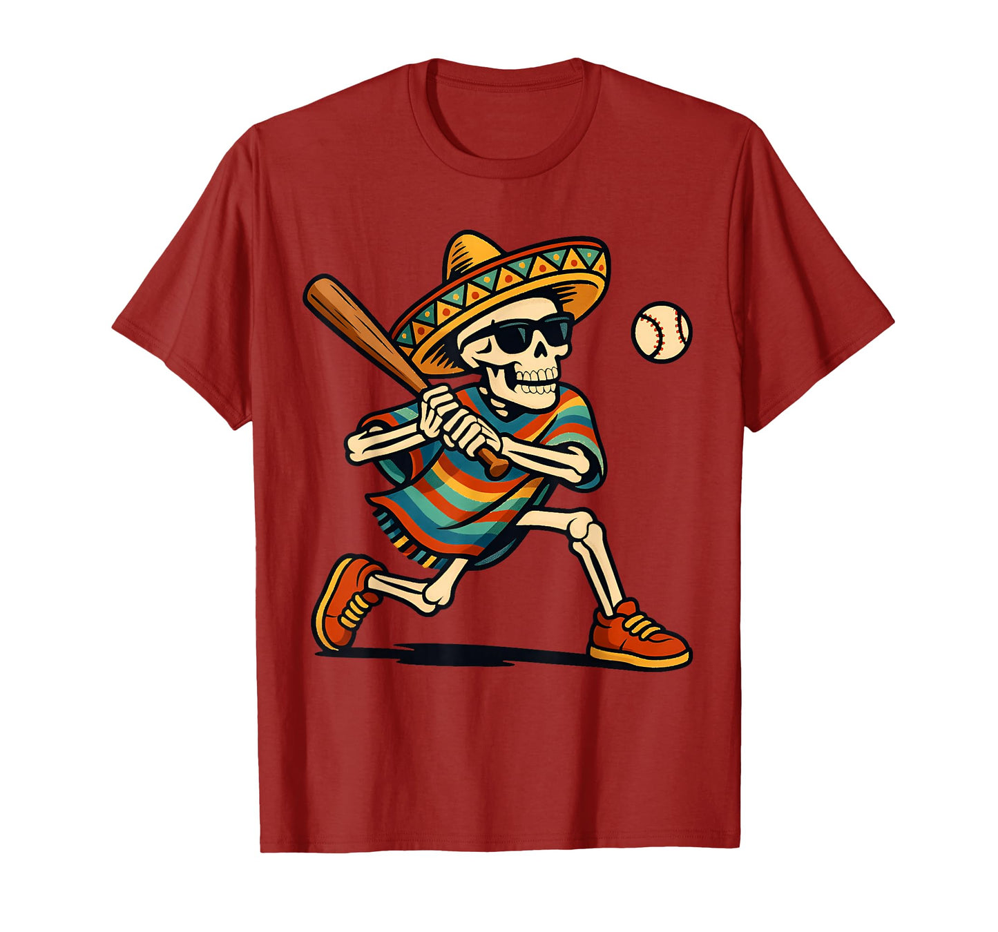 Cinco De Mayo Mariachi Skeleton Baseball Mexican Sombrero T-Shirt