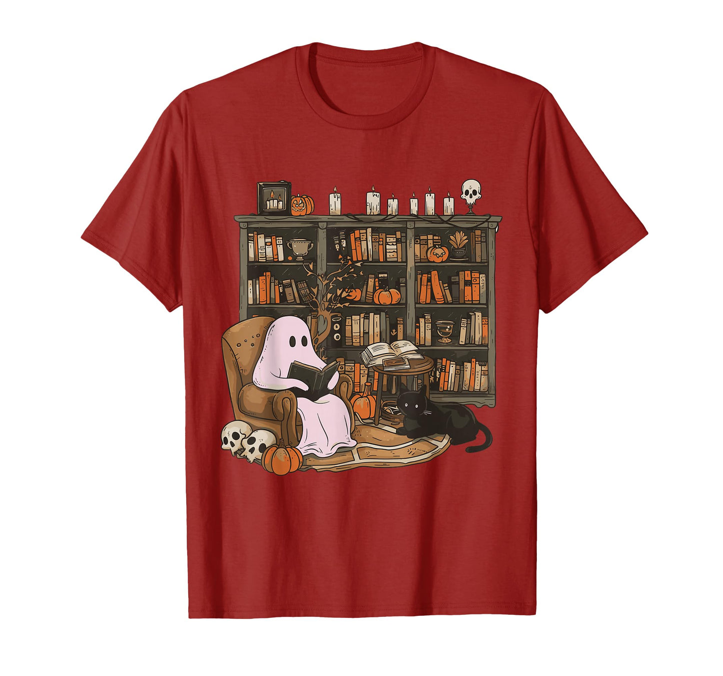 Ghost Reading Book Cat lover Halloween Reading enthusiast T-Shirt