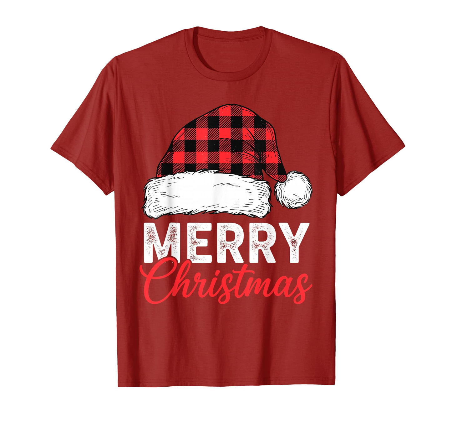 Merry Christmas Shirt Santa Hat Buffalo Plaid Men Women Kids T-Shirt