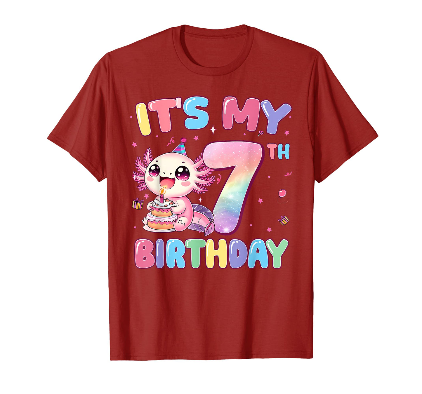 It's My 7th Birthday Girl Cute Axolotl 7 Year Old Bday Kids T-Shirt