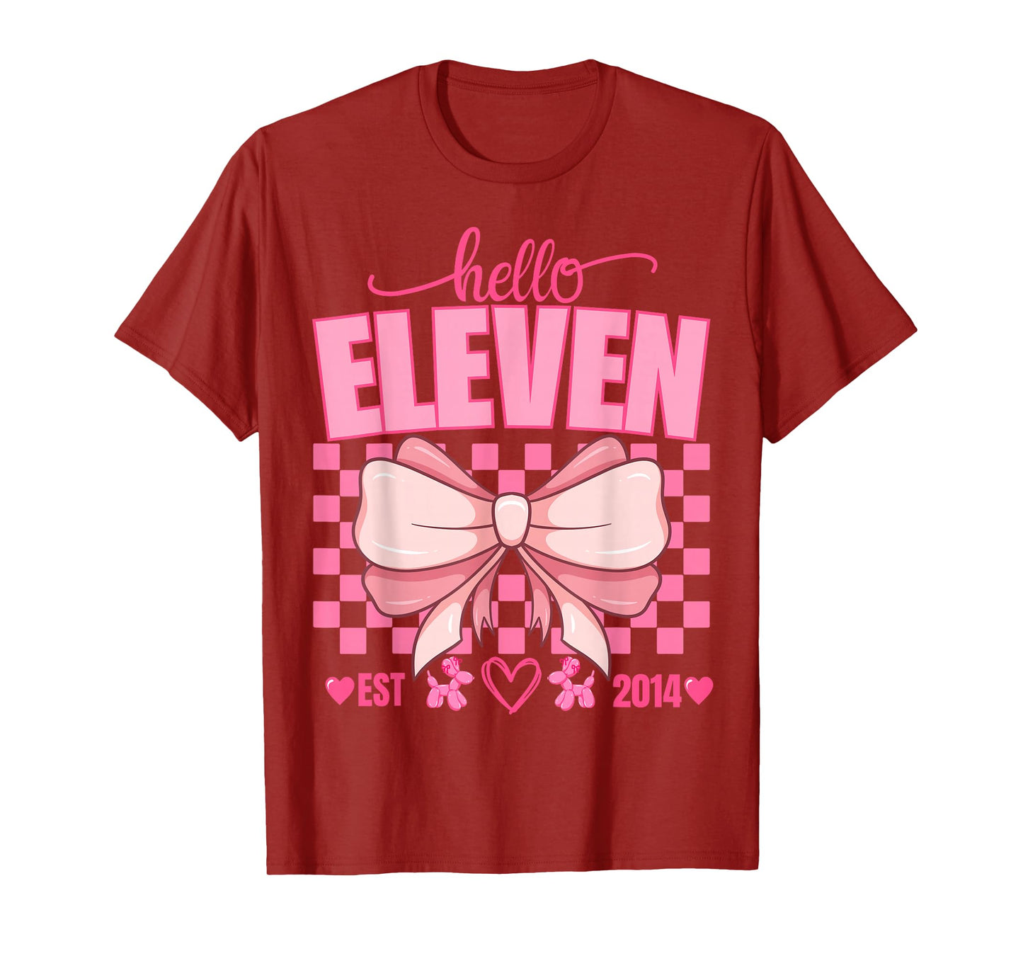 11th Birthday Girl Hello Eleven Est 2014 Pink Coquette Bow T-Shirt