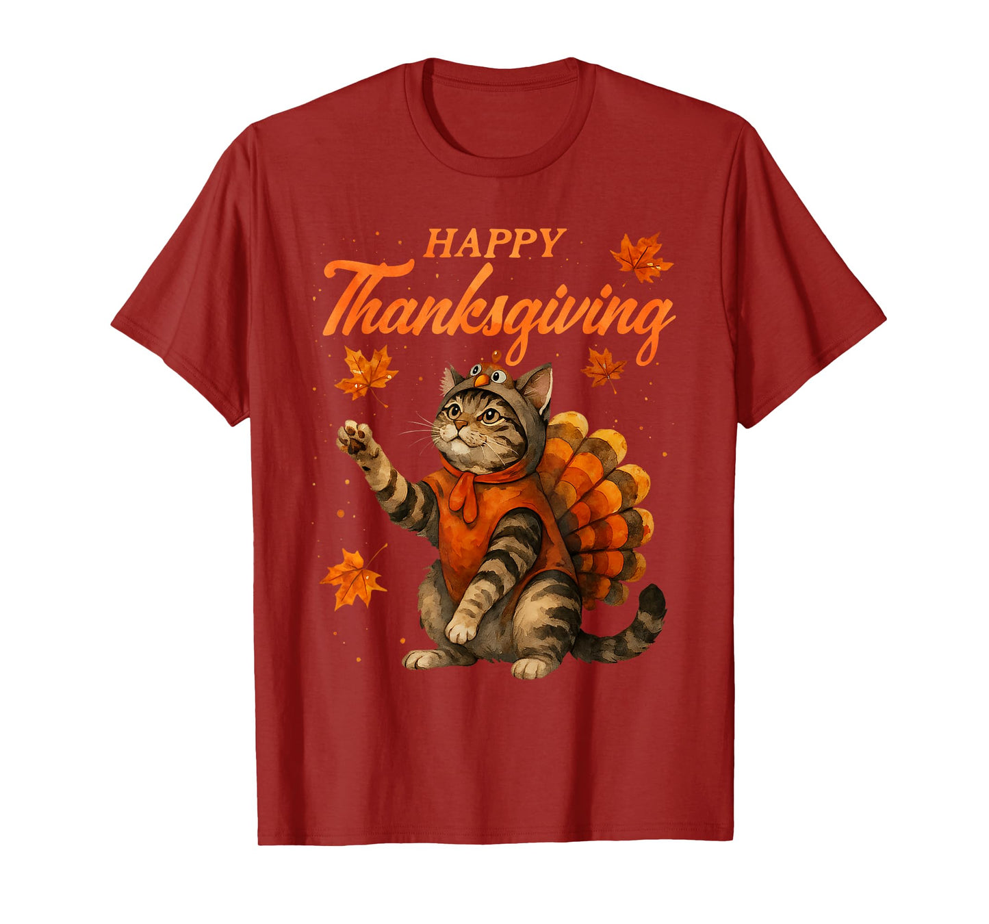 Cute Cat Turkey Happy Thanksgiving Fall Meow Cat Lover T-Shirt