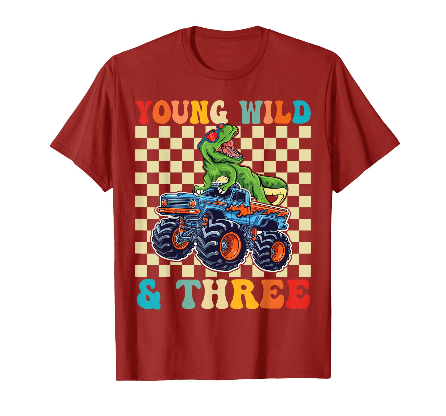3rd Birthday Monster Truck Young Wild And Three 3 Year Old T-Shirt