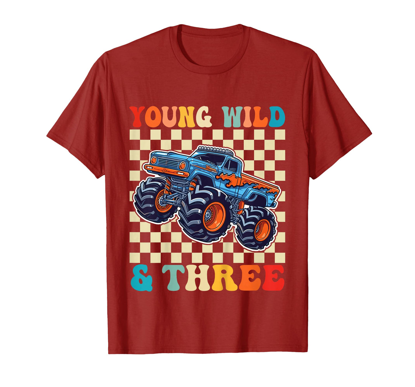 3rd Birthday Monster Truck Young Wild And Three 3 Year Old T-Shirt