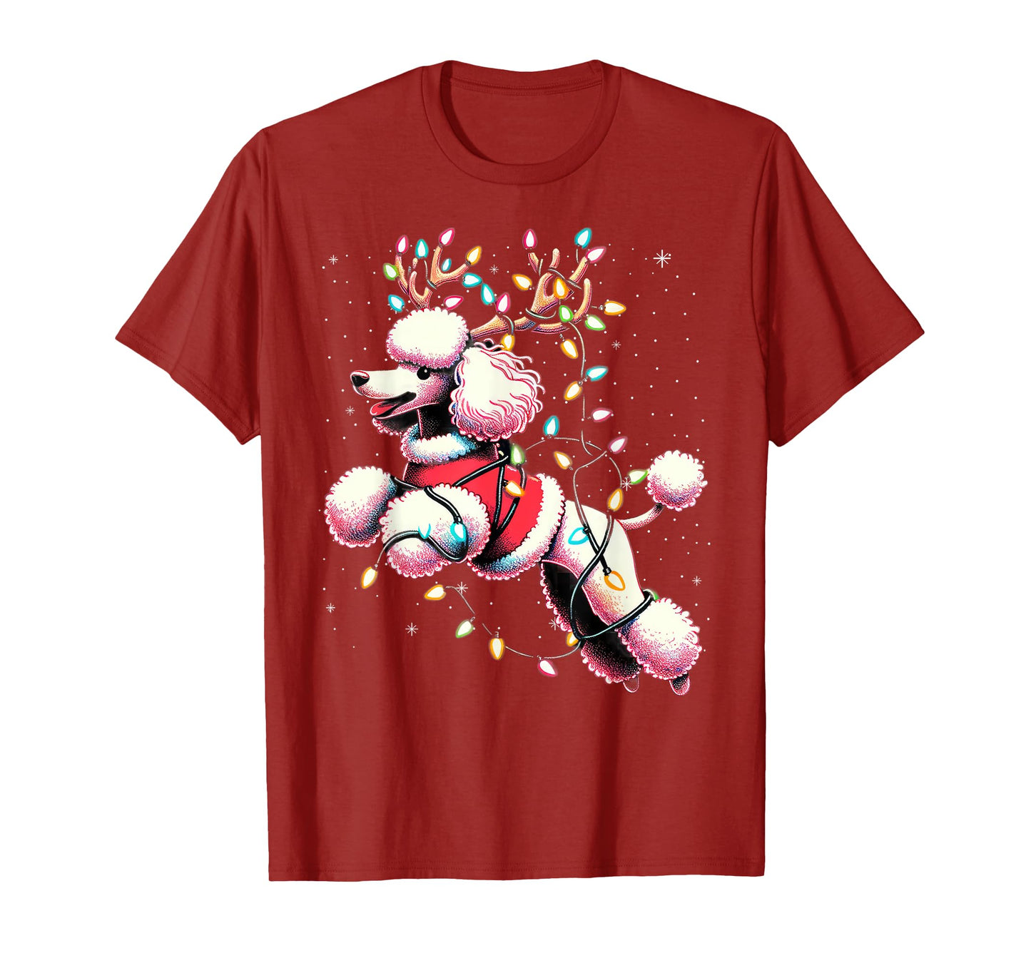 Poodle Santa Christmas Tree Lights, Funny Ugly Pajama Women T-Shirt