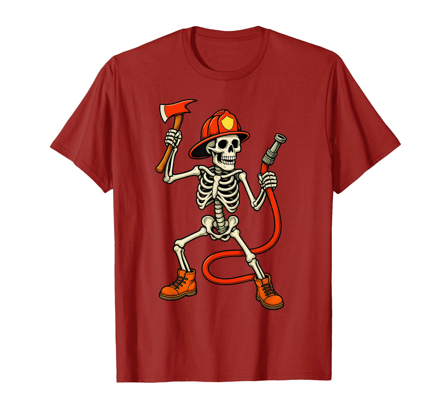 Skeleton Fireman Halloween Firefighter Boys Kids Men T-Shirt