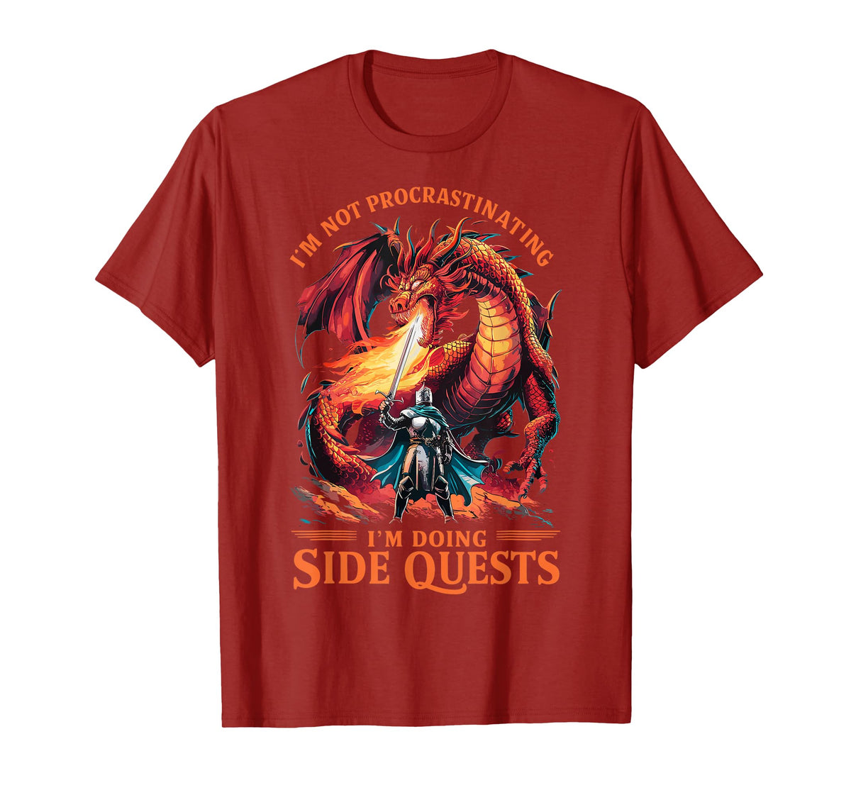 Im Not Procrastinating Its A Side Quest Gamer Gift - Unisex Kids RPG Gamer T-Shirt - Black - Small - Short Sleeve - Crew Neck - Fantasy Dragon Graphic