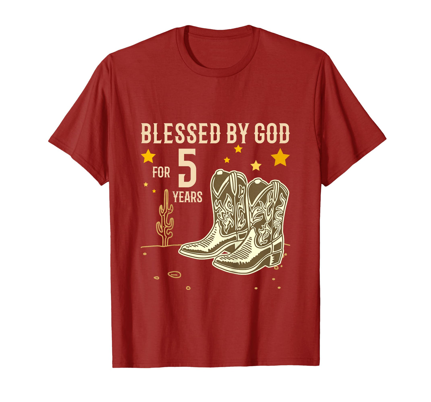 Kids Vintage Blessed by God for 5 Years Cowboy 5th Birthday Boy T-Shirt