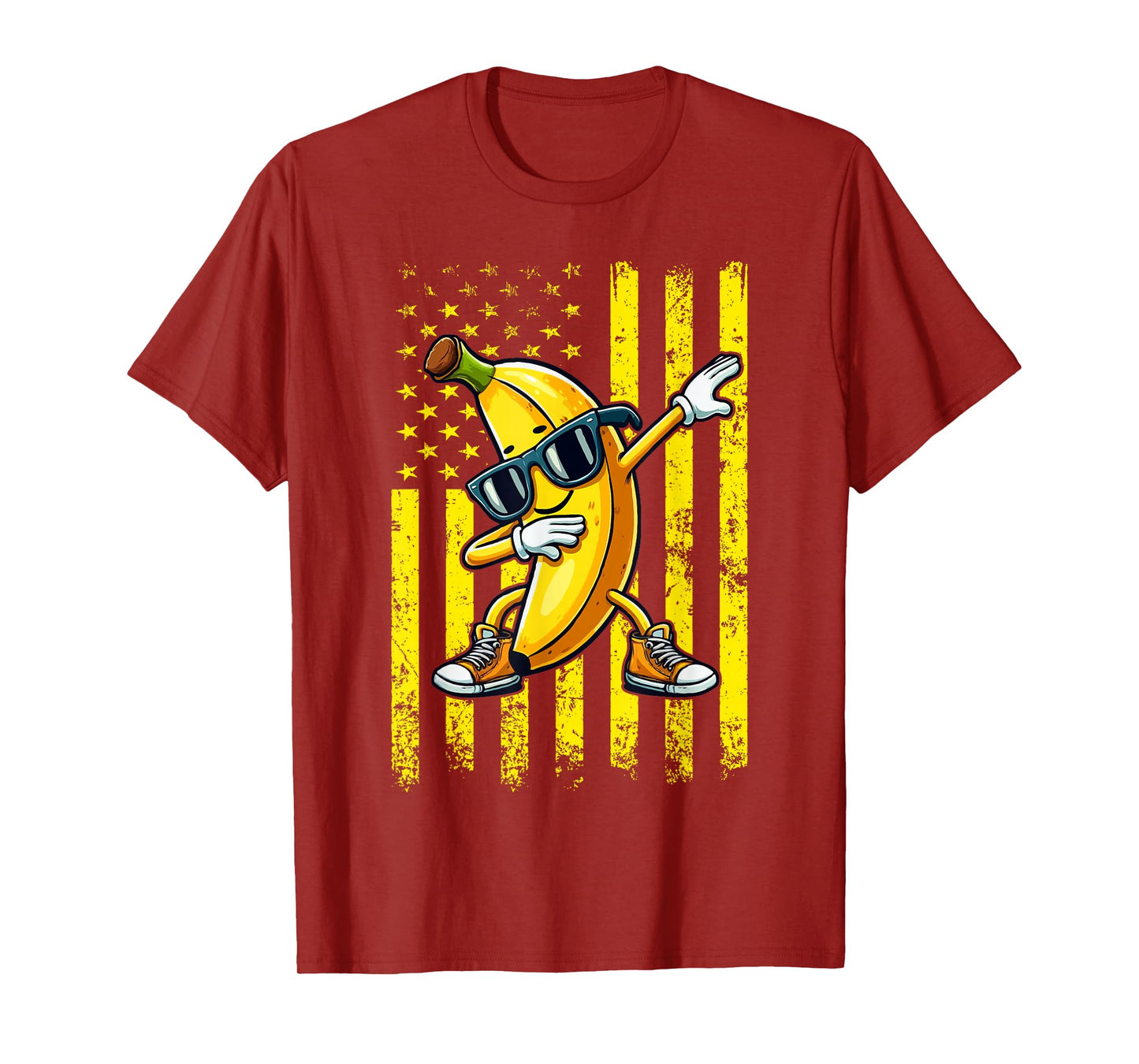 Dabbing Banana Retro American Flag Banana Lover Kids Boys T-Shirt