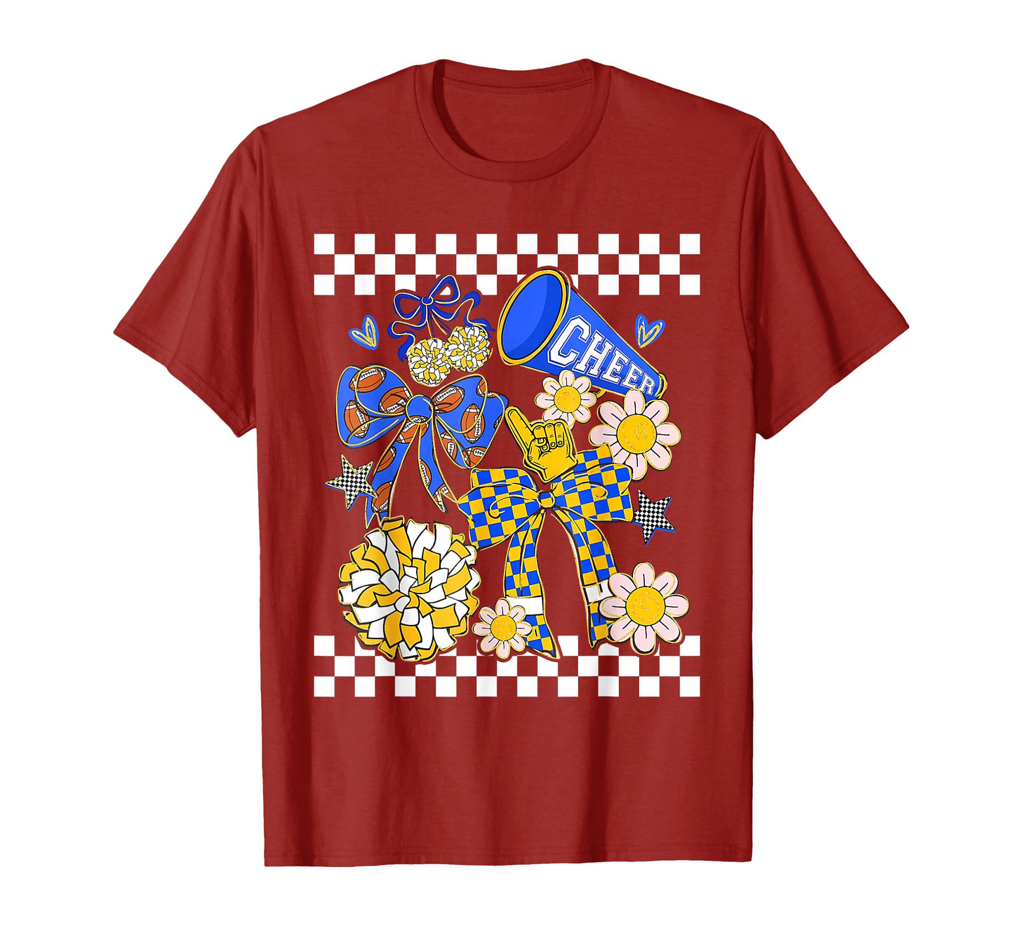 Retro Blue & Gold Cheer Football Game Day Coquette Bow Kids T-Shirt