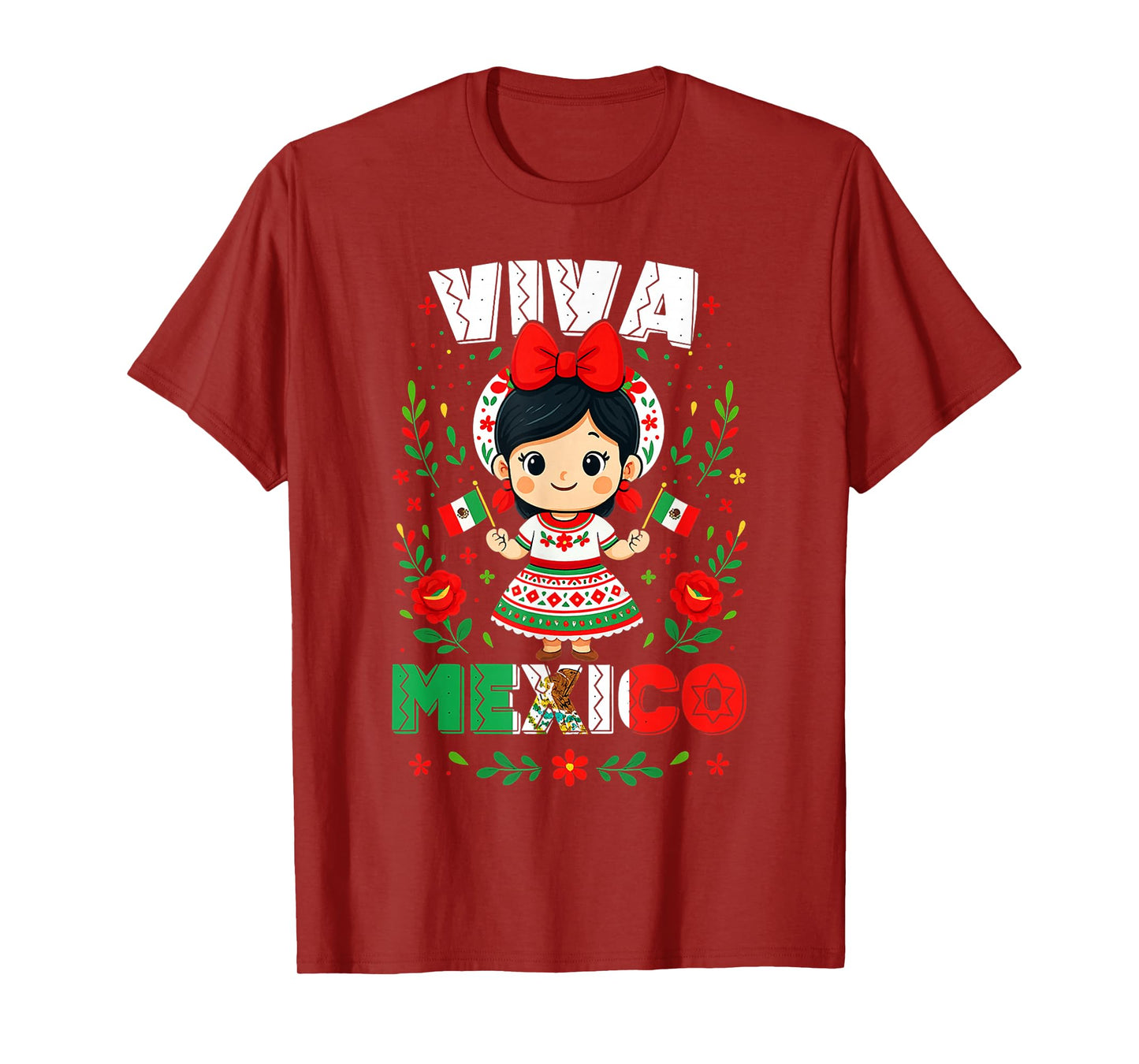 Viva Mexico Mexican Girl Kids Flag Independence Day Girls T-Shirt