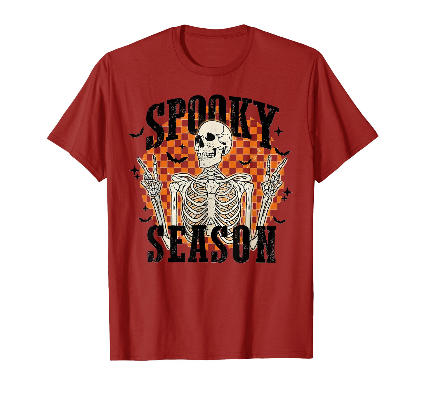 Spooky Season Skeleton Checkerboard Funny Halloween T-Shirt