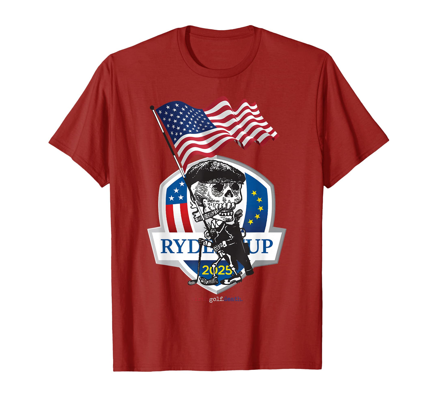 Skeleton Golfer USA Flag Funny Ryder Cup 2025 Design T-Shirt