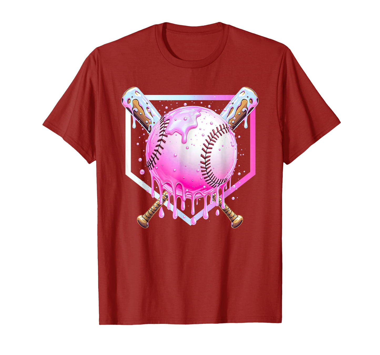 Pink Baseball Drip Shirt for Youth Girls Ice Cream Dripping T-Shirt