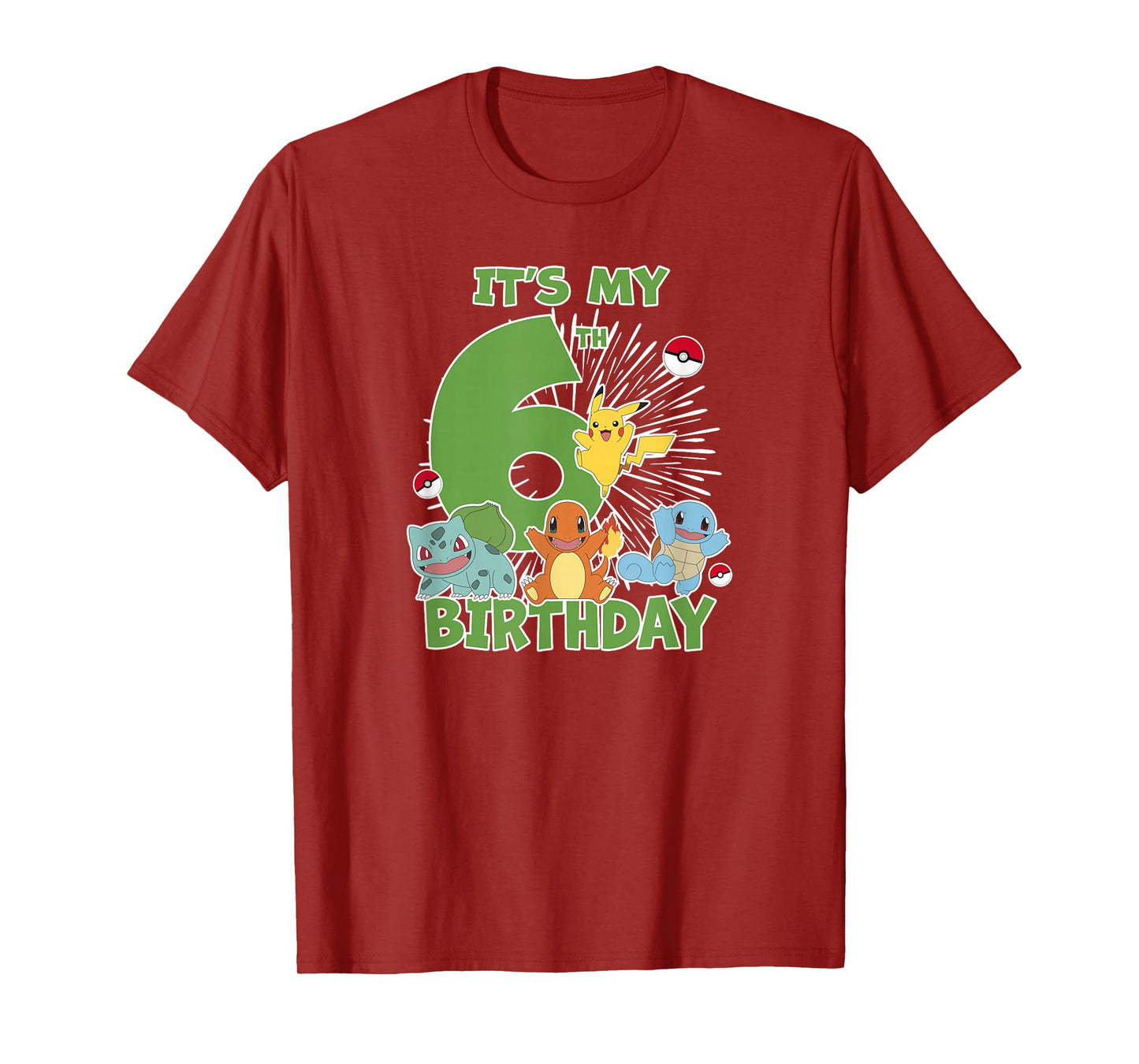 Pokémon It's My 6th Birthday Kanto Starters Celebration T-Shirt