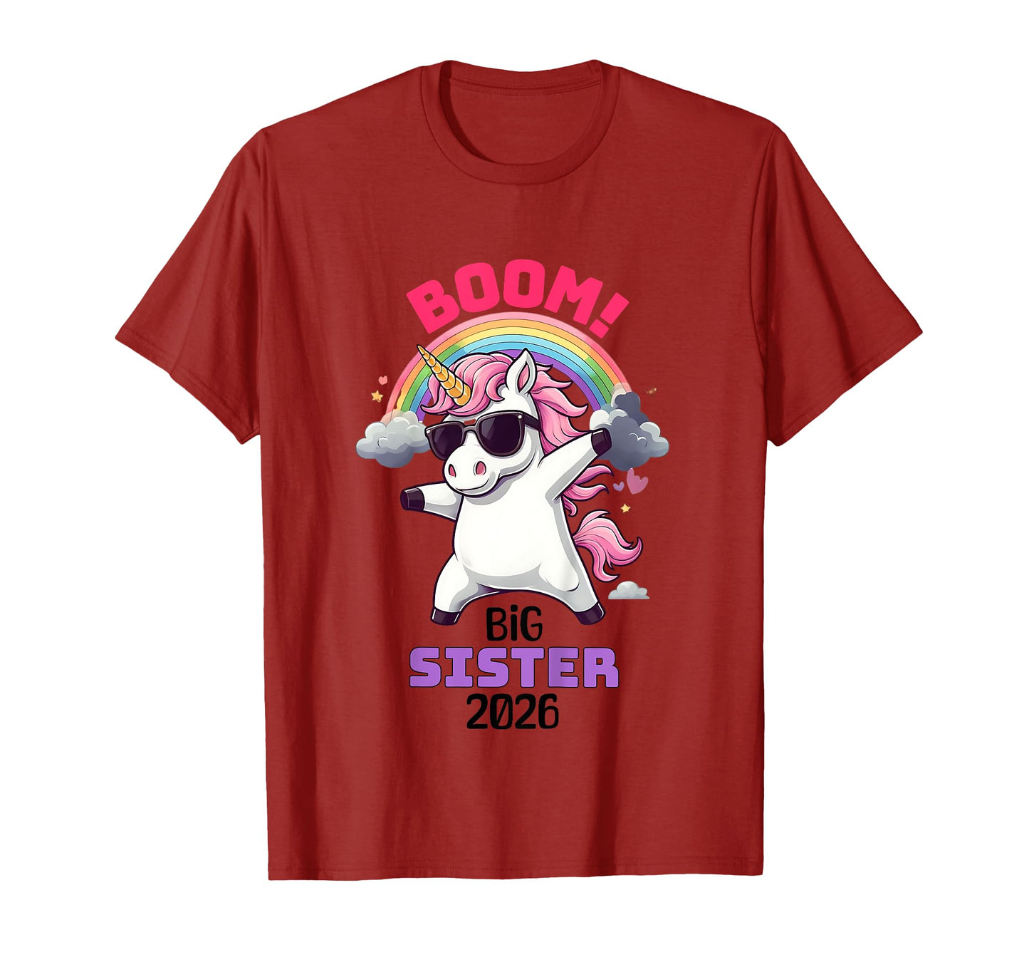 Kids Boom Promoted to Big Sister 2026 Rainbow Unicorn Birthday T-Shirt