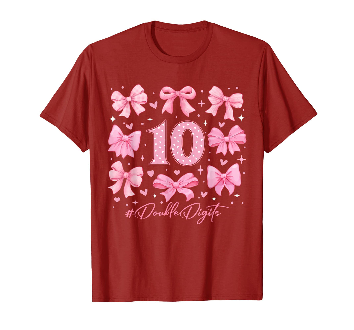 Double Digits Birthday Girl 10th Birthday Coquette Bow Pink T-Shirt