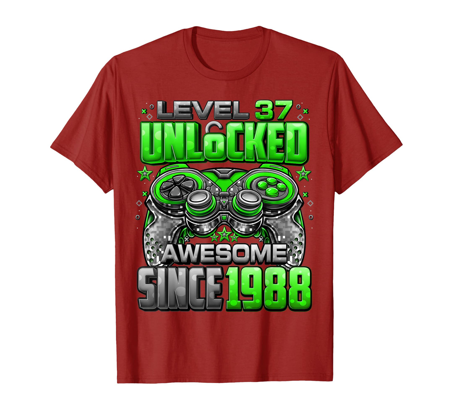 Level 37 Unlocked Awesome Since 1988 37th Birthday Gaming T-Shirt