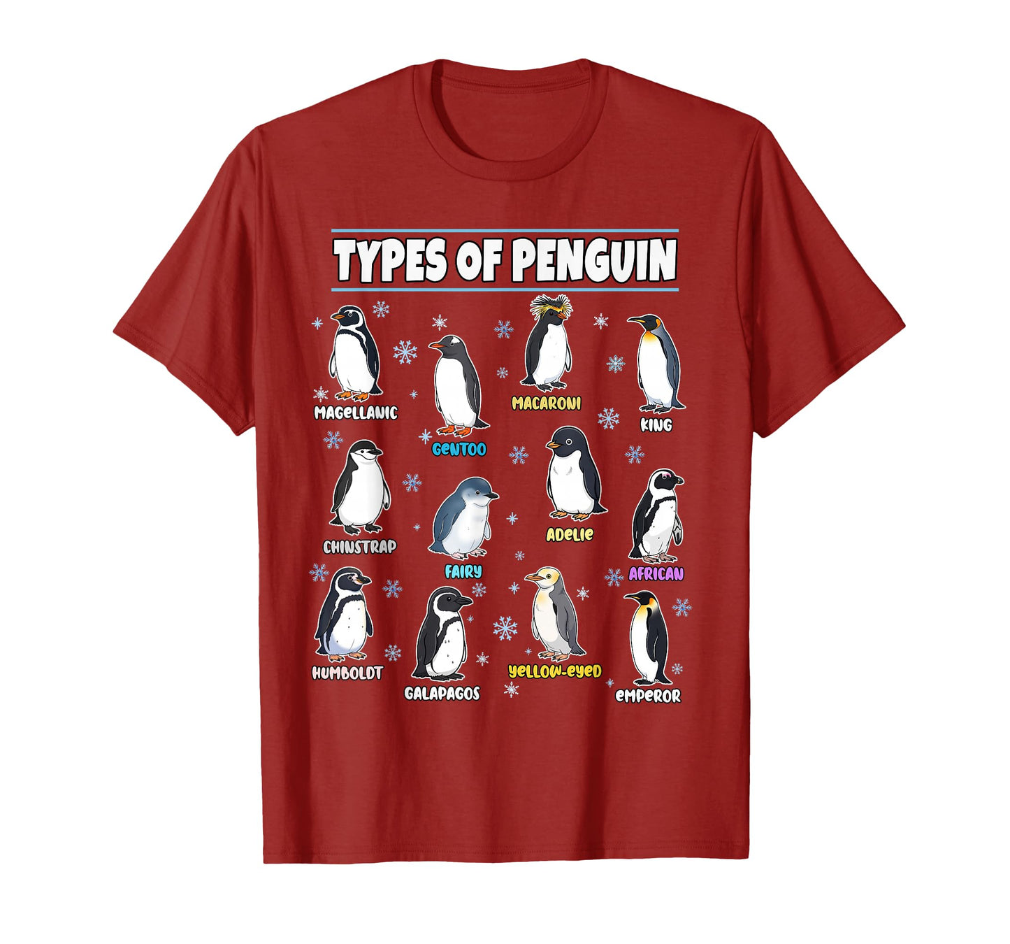 Penguins Types Penguin Lovers Gifts Men Women Kids Boys Girl T-Shirt