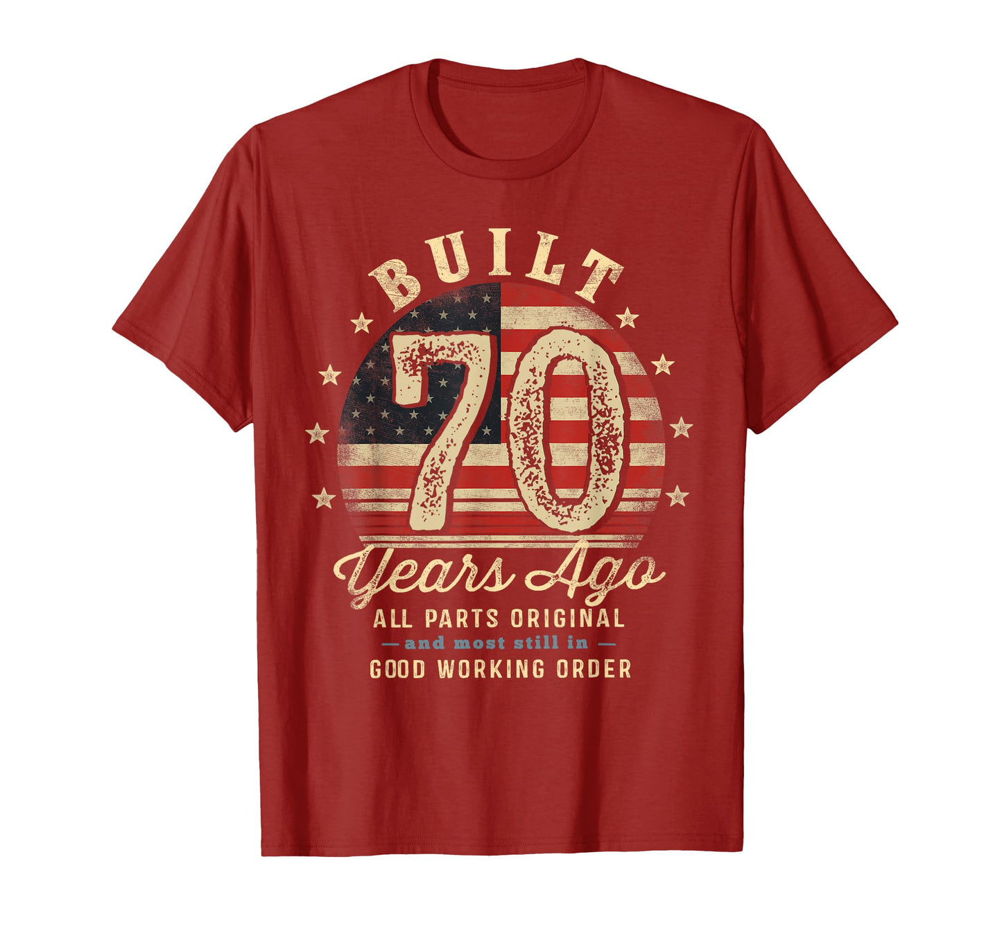 Built 70 Years Ago Funny 70th Birthday USA Flag T-Shirt