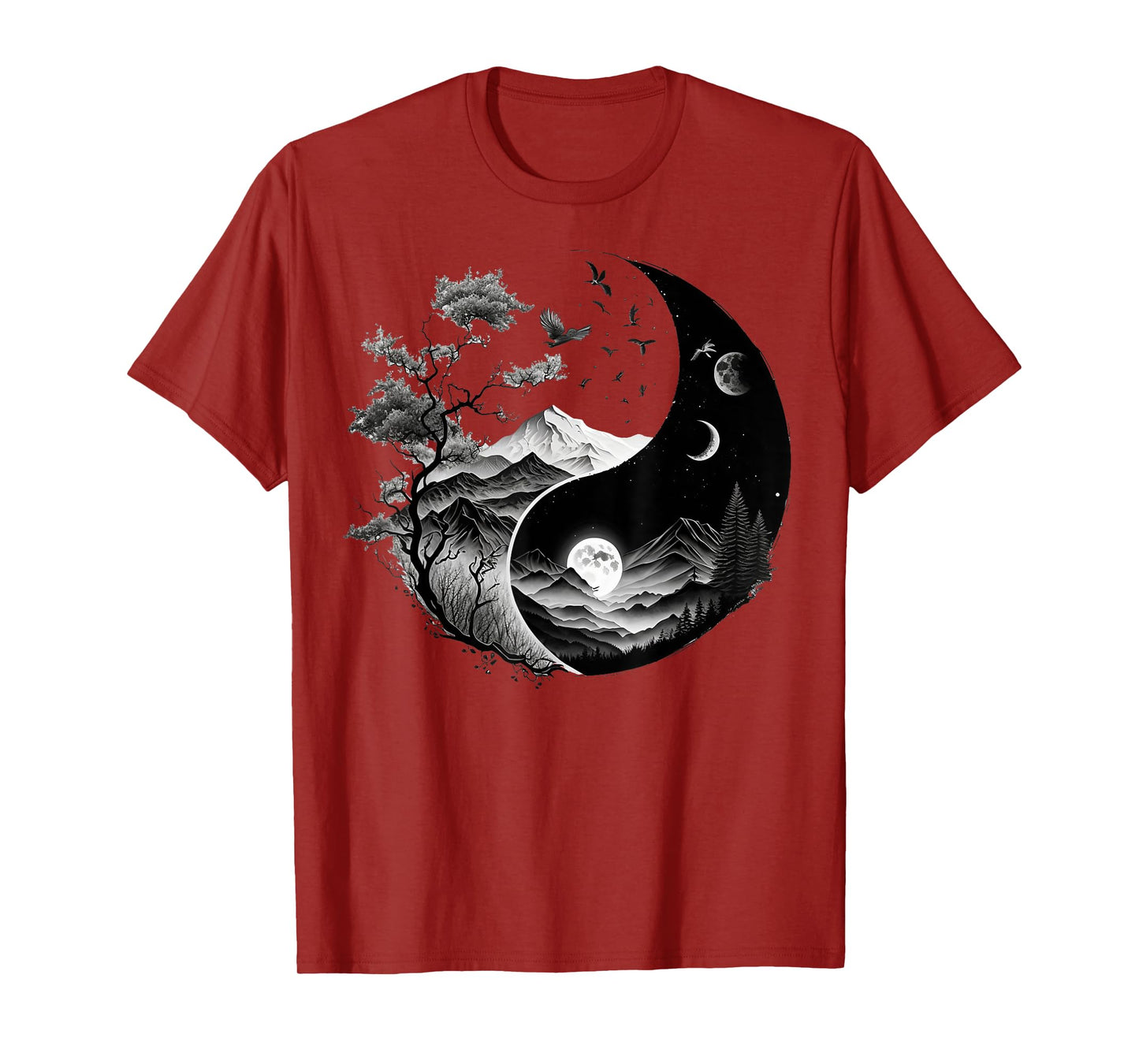 Taoism Symbol on Black and White Nature Taijitu Yin Yang T-Shirt