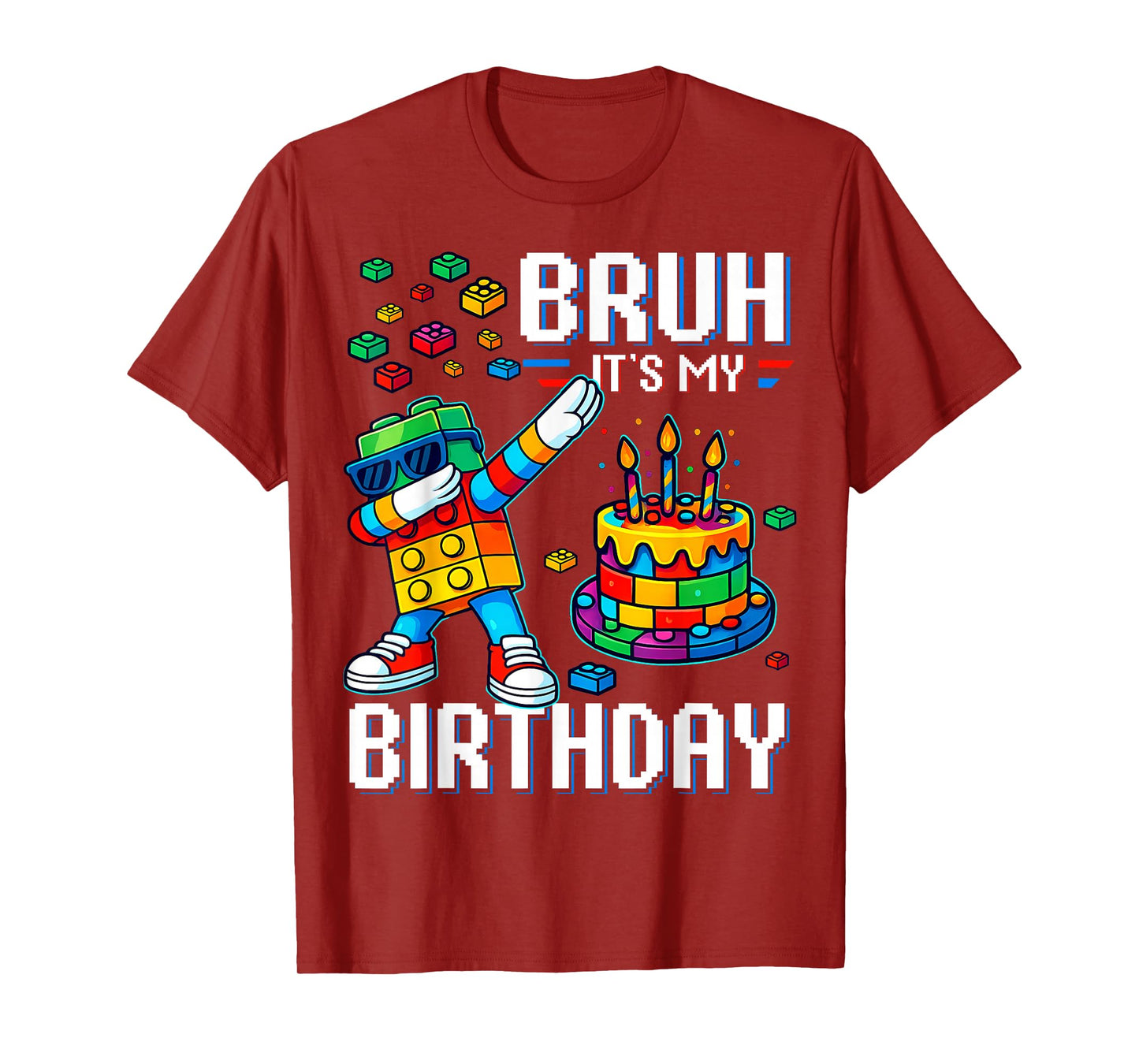 Bruh Its My Birthday Master Builder Dabbing Blocks Bricks T-Shirt